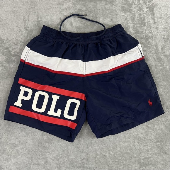 Polo Ralph Lauren Swim Trunks Shorts Mens Small Blue Colorblock Logo Spell Out